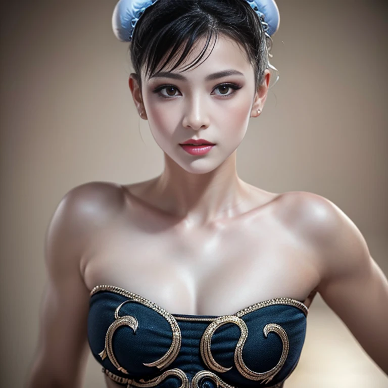 ((masterpiece)),((Best quality)),((High level of detail)),((realistic,)) ((Ultra detailed)), 1girl, asian, chun-li outfit, black hair, clear and beautiful skin, baby face, delicate, lovely, delicate facial features, perfect anatomy, small waist, Detailed face, detailed eyes, detailed lips, Detailed fingers, Detailed mouth, Detailed legs, Detailed hips, detailed waist, Detailed face, Detailed breasts, 8K quality, Fullbody shot.