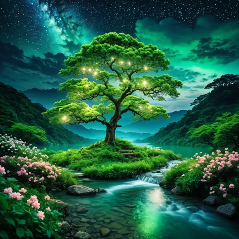 (magical pretty night null green stream overlay scene), (null), (cloud), soft lighting, clean background, beautiful scenery mast...