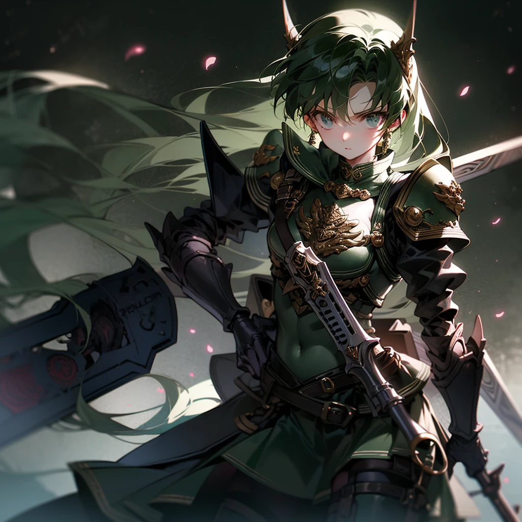 最high quality、high quality、Leather clothing and skirts、Dark green armor、Girl Adventurer、Equipped with a dagger and a leather shield、