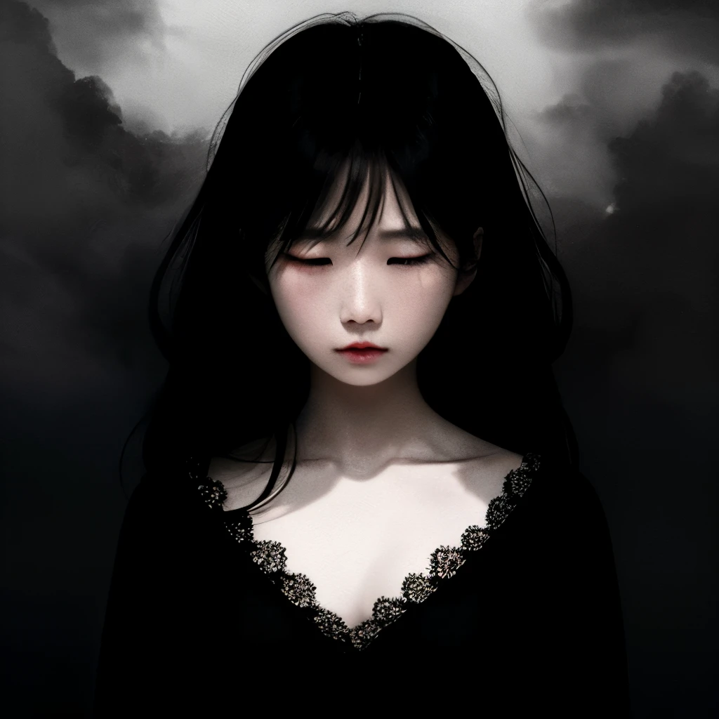 darkness。Woman Dissolving into the Black Mist