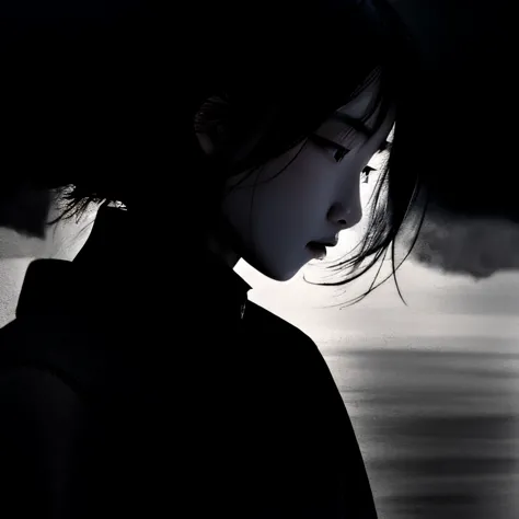 darkness。woman dissolving into the black mist