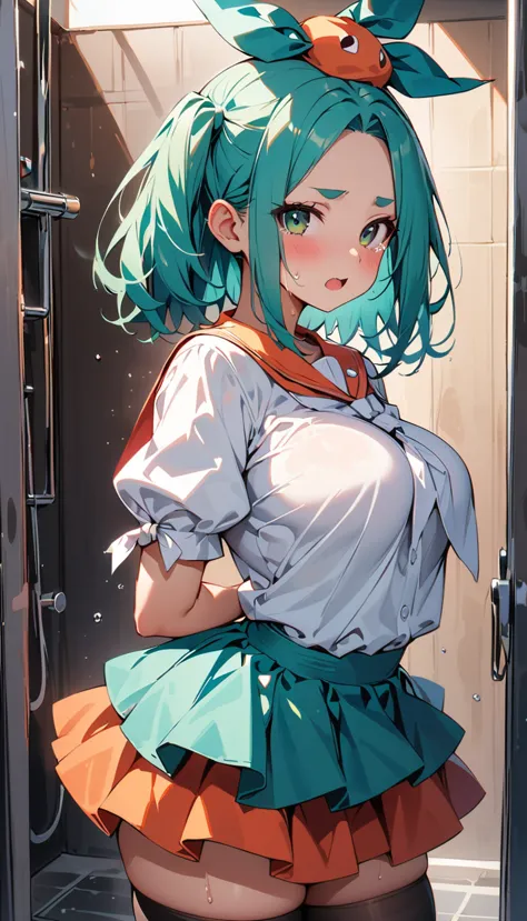 (curvy, large breasts, tented shirt), (sticky sailor uniform, mini skirt), (((1girl, ononoki yotsugi, monogatari \(series\)))), ...