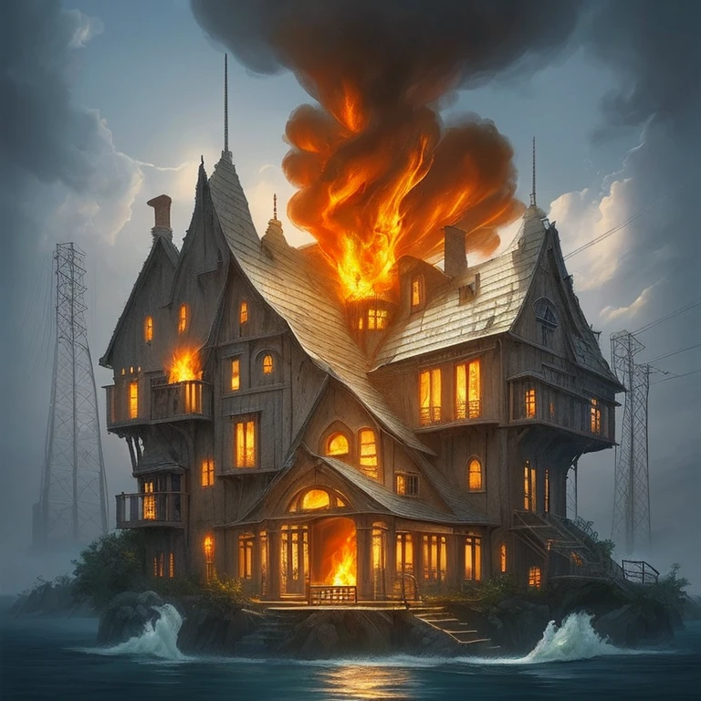 architectural design, building, building, magic house, creative, novel, mystery, flame, water, wind, electricity, sensation,