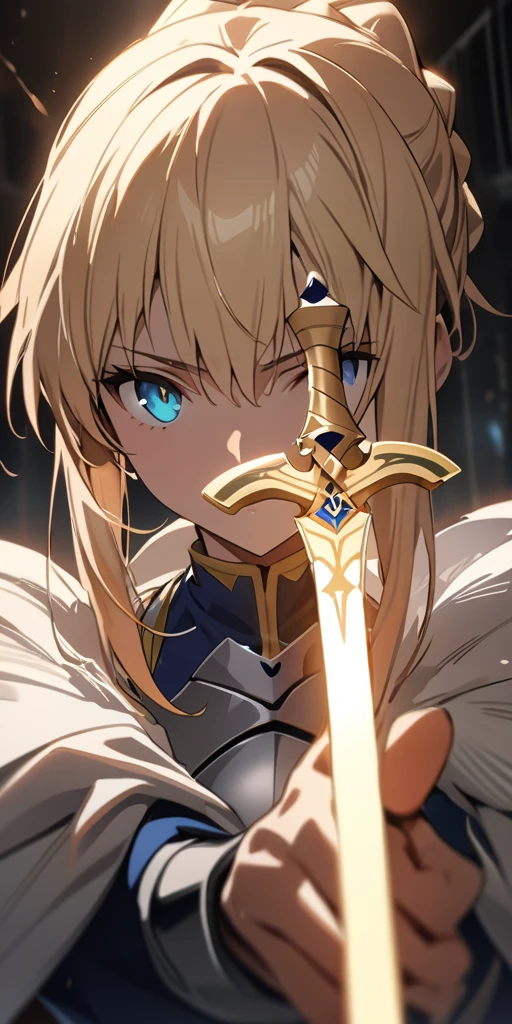 (masterpiece:1.2), (highest quality:1.2), Perfect Eyes, Perfect Face, Perfect lighting,1girl，to know, holding sword artoria pendragon \(fate\), fate \(series\) perspective beautiful, aesthetic, detailed, beautiful color amazing quality, best quality, high quality,Arena