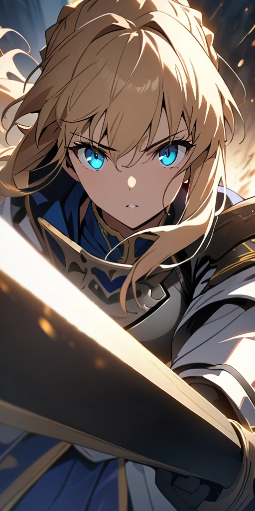 (masterpiece:1.2), (highest quality:1.2), Perfect Eyes, Perfect Face, Perfect lighting,1girl，to know, holding sword artoria pendragon \(fate\), fate \(series\) perspective beautiful, aesthetic, detailed, beautiful color amazing quality, best quality, high quality,Arena