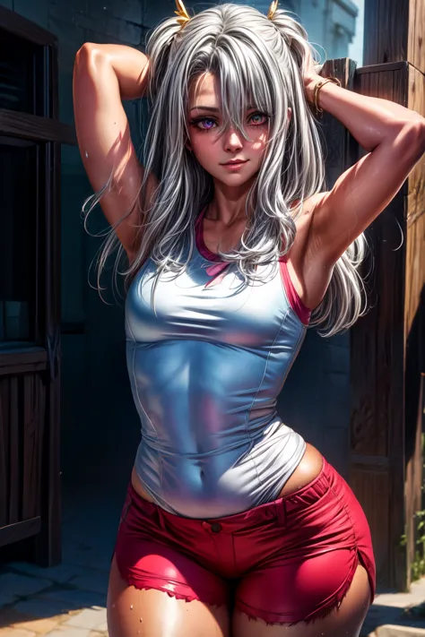 illya_a, (silver hair:1.4), long hair, (red eyes), (small breasts:1.2), thicc thighs, curvy hips, muscular female, (abs),
break,...