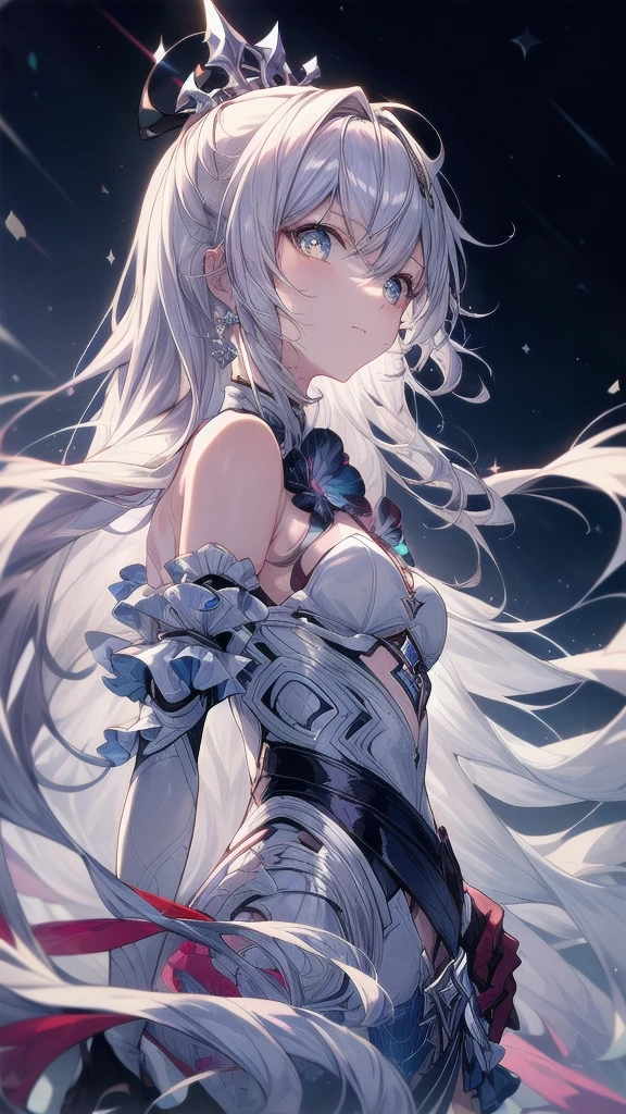 ((whole body)),1 person, Alone, whole body, (Best Quality,8k,High resolution,masterpiece:1.2),Very detailed,(anime), The End of the Lord, Kiana \ (Serious impact 3)Very long white hair, blue eyes, Alone, Very detailed顔の特徴, Small and beautiful eyes, cute, Gazing at the audience, Shooting from above, Fantastic landscape, Bright colors, loose fitting dress, Rich details, Rich environment, Golden Ratio