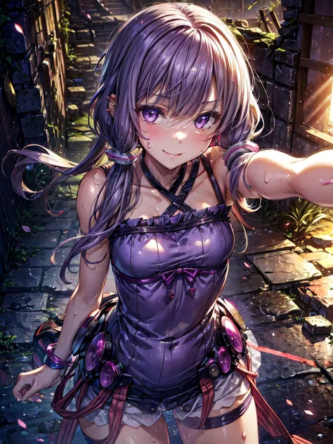 detailed, yuzuki yukari, gloss, sweaty, saliva, relax, first-person view, mysterious smile, in the ruins, woman leopard pose, ea...