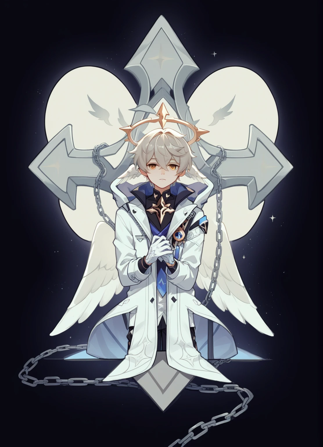 twink, shota boy, sexy boy, erótic, best art, best qualyty, sunday_(honkai:_star_rail),head_wings,solo,long_sleeves,white_gloves,jacket,white_jacket,halo
