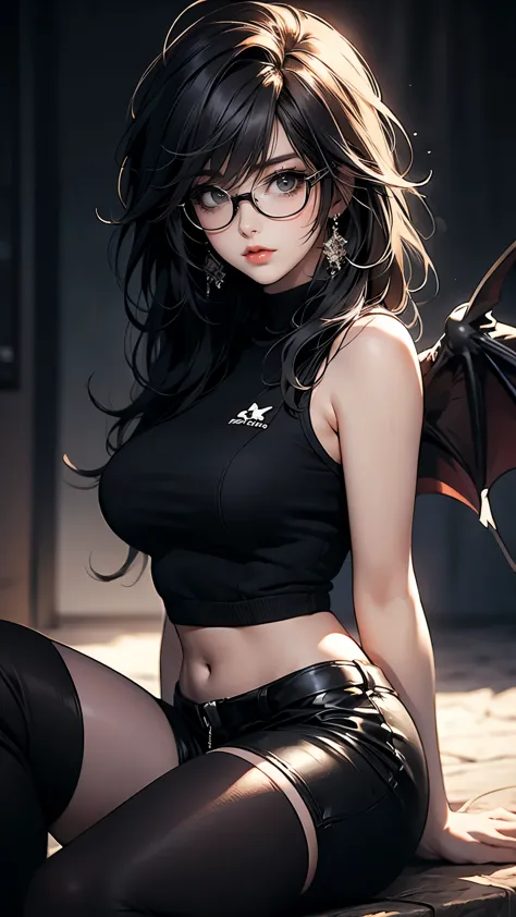 ((masterpiece)), envision a 8k, highres, cinematic, extremely beautiful semi realistic full body pinup of a beautiful bat girl w...