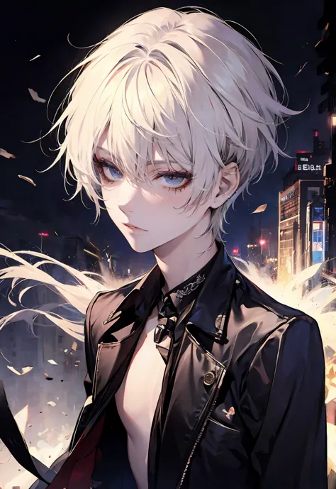 one male character, adult male, bishonen, handsome, goth, pale skin, black hair, goth punk black clothes, jewlery with crosses a...