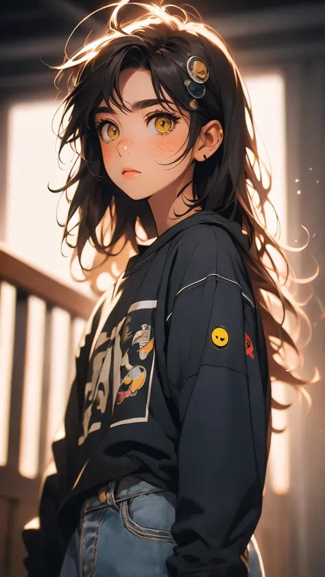 ((masterpiece)), envision a 8k, highres, cinematic, extremely beautiful semi realistic close up portrait of a cute tomboy with a...