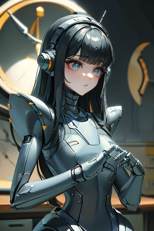 (masterpiece),(Highest quality),(Super detailed),(Best illustrations),(Best Shadow),(Absurd),(Detailed Background),(so beautiful), 16K, 8K, 4K,(Best Shadow),robotization,woman ,big bust,Robot Joint ,Metal skin,Black robot Suit,long hair,a black robot suit that covers the whole body,robot hand,cyber bodysuit,mecha head,(Detailed hands and fingers:1.2),Ball joint robot body,doll joint,beautiful face,beautiful robot girl,robotic eye,robotic hands,(no more human skin),android girl,cyborg girl