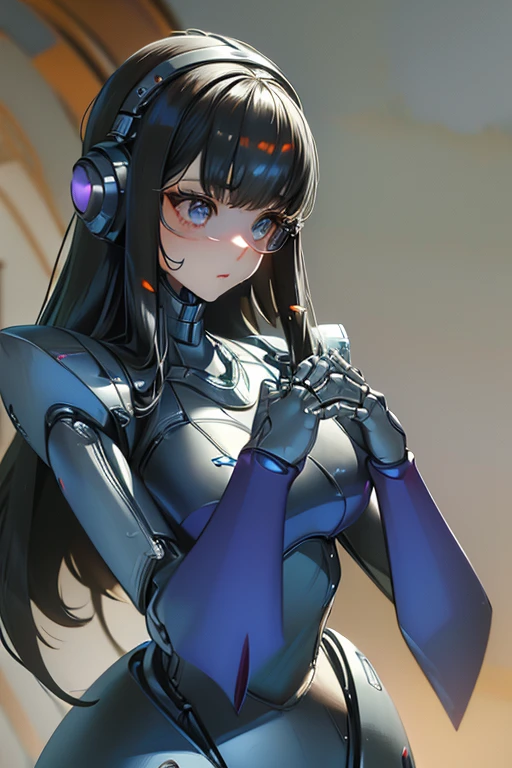 (masterpiece),(Highest quality),(Super detailed),(Best illustrations),(Best Shadow),(Absurd),(Detailed Background),(so beautiful), 16K, 8K, 4K,(Best Shadow),robotization,woman ,big bust,Robot Joint ,Metal skin,Black robot Suit,long hair,a black robot suit that covers the whole body,robot hand,cyber bodysuit,mecha head,(Detailed hands and fingers:1.2),Ball joint robot body,doll joint,beautiful face,beautiful robot girl,robotic eye,robotic hands,(no more human skin),android girl,cyborg girl