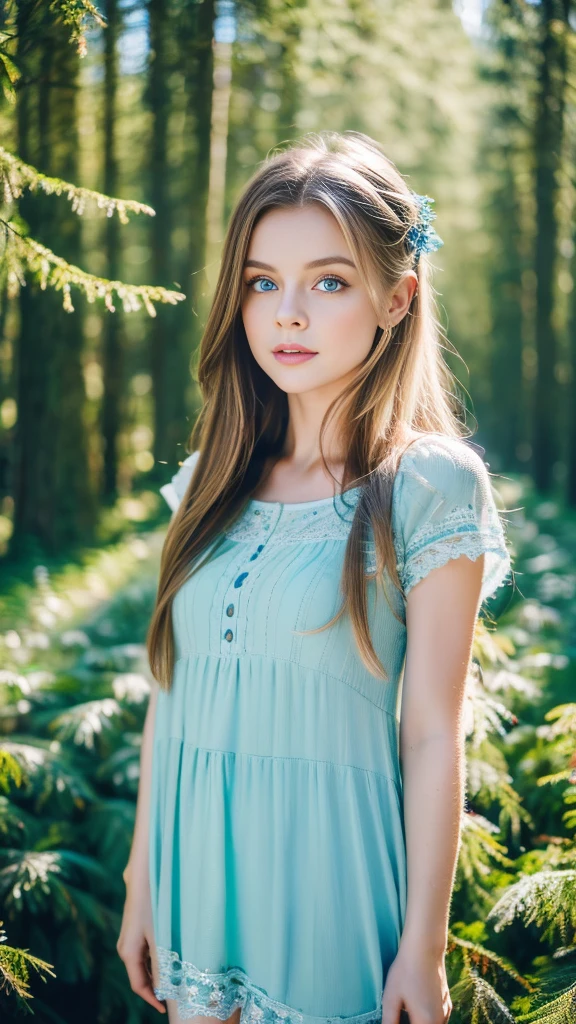 Portrait, high quality, Ukrainian  fairy winter snow in the forest through the trees About , blue eyes, smooth skin, ((Best quality, 8k, Masterpiece :1.3)), 1girl, Pretty girl , Casual outfit :1.2, in the forest, Ultra-detailed face, Detailed eyes, Double eyelid