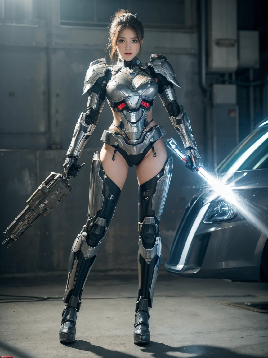 Textured skin, Superb details, High Detail, High quality, Best quality, High resolution, 1080P, hard disk, beautiful,(War Machine),ผู้หญิงไซบอร์กแสนbeautiful,Mecha cyborg girl,Battle Mode,A girl with a machine body,She is wearing a futuristic war machine outfit.,Full body shot