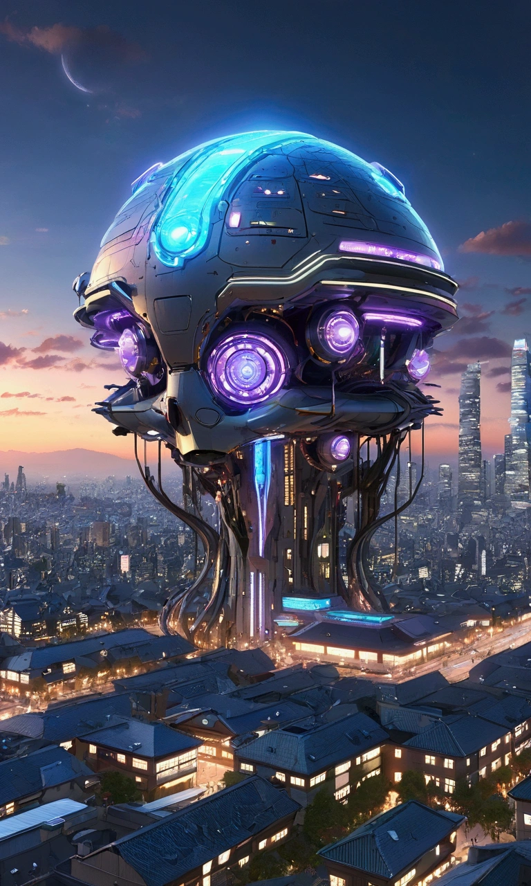 masterpiece, best quality, ultra-detailed, high resolution,High quality, high definition images, full HD, 8k,(Anime Style:1.3), Future City、mechanical life form