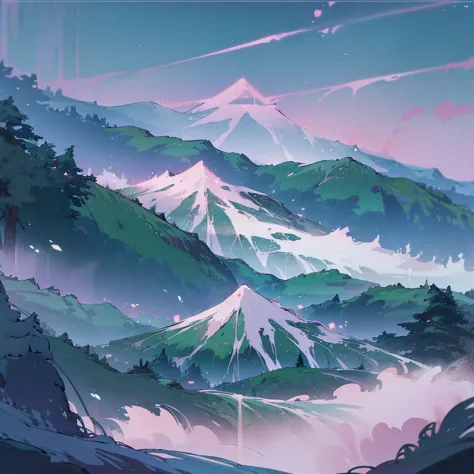 lofi, (((lofi aesthetic))), lo-fi, lofi vibes, calm, lofi style, lo-fi artstyle, forest mountain landscape