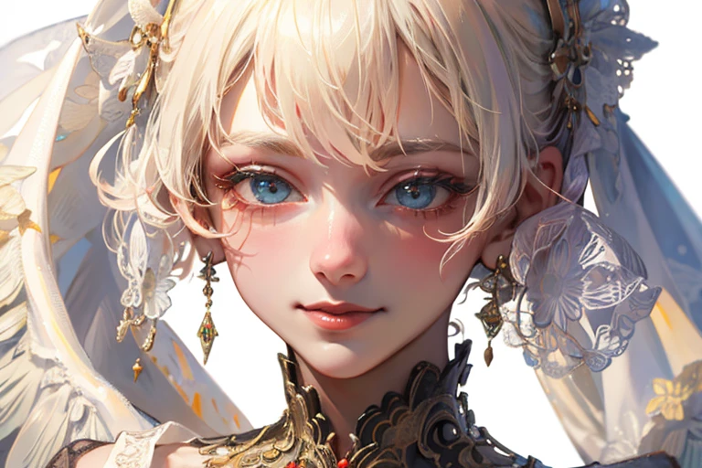 ​masterpiece: 1.7, top-quality、(Highly detailed CG、ultra-detailed、Best Shadow:1.1)、solo、The upper part of the body、Painterly、sketch、Paper texture、超A high resolution、extra detailed face、flat-colors、extra detailed face、realisitic、limited pallete、Low contrast、angelic、messenger of god、a matural female、The best lighting、Beautuful Women、White hair、a little bit smile、blanche:1.6、(tangled、and Mandala、Tangle、Entangle:1)