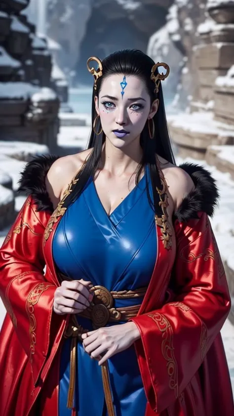 (（（perfect body,white and tender skin,（（（wearing a blue and red robe）））,(（（black myth: wukong - kang jinlong，forehead mark，blue ...