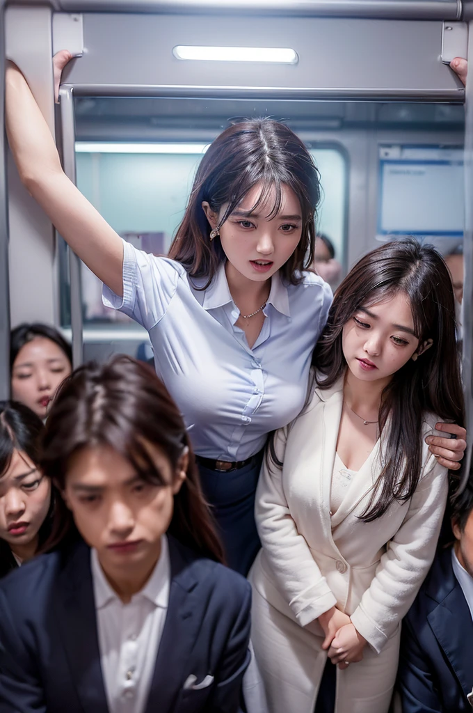 (Crazy behavior: 1.5), 女の子1 person, (Full Body Shot), 1 person, (((Office Lady Being Molested: 1.5))), (so beautiful), (Beautiful Face: 1.5), The girl has her hands tied behind her back, is crying, (Office Lady Uniform: 1.2), (In a crowded train: 1.5), The man forcefully kisses her, (A man takes off his girlfriend&#39;s skirt: 1.5), (The man hugs her chest: 1.5), (At S.F.W.: 1.1), (((Pussy visible through shirt))), (Moans of pain: 1.3), (Ecstasy: 1.5),