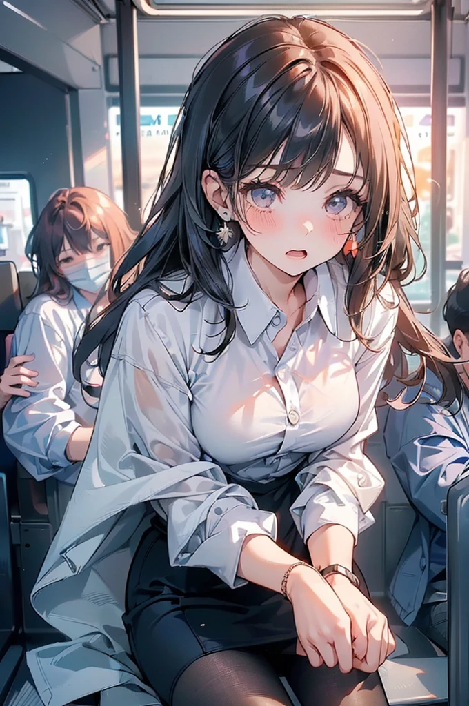 (Crazy behavior: 1.5), 女の子1 person, (Full Body Shot), 1 person, (((Office Lady Being Molested: 1.5))), (so beautiful), (Beautiful Face: 1.5), The girl has her hands tied behind her back, is crying, (Office Lady Uniform: 1.2), (In a crowded train: 1.5), The man forcefully kisses her, (A man takes off his girlfriend&#39;s skirt: 1.5), (The man hugs her chest: 1.5), (At S.F.W.: 1.1), (((Pussy visible through shirt))), (Moans of pain: 1.3), (Ecstasy: 1.5),