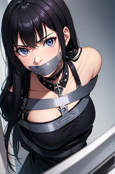 magazine cover. anime. solo. 1-woman. a young woman with long black hair and black eyes who smiles gently. she is wearing a whit...