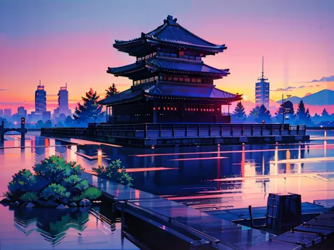 1990s japanese landscapes for anime backgrounds、scenery of downtown tokyo、nostalgic、retro、retro electronic furniture、retro desig...