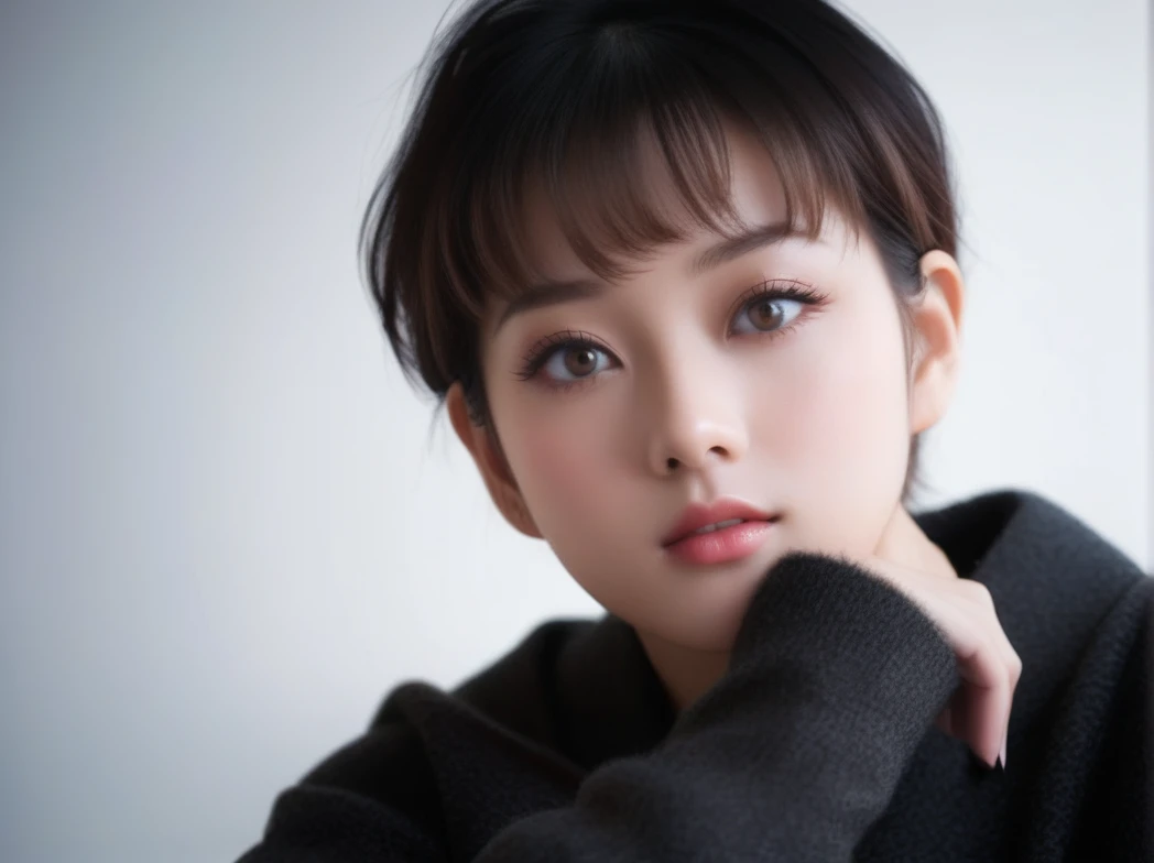 Highest quality　masterpiece　High resolution　masterpiece　Brown Bob　　Grey Eyes　blunt cut, Japanese girl 