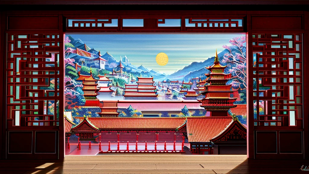 Paper-cut art,architecture,masterpiece,high quality,Super detailed,Super exquisite,8k,Chinese dragon concept art,Lunar New Year&#39;s eve,Traditional Chinese cultural elements,global illumination,Stunning art style，Happy new year，The picture is festive，global illumination，Beautiful digital artwork