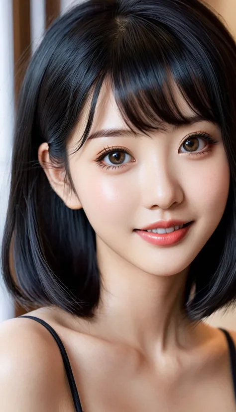 from anime to realistic.((best quality)), ((masterpiece)), (detailed), one girl, 20 years old,black hair,short hair,asian,((roun...