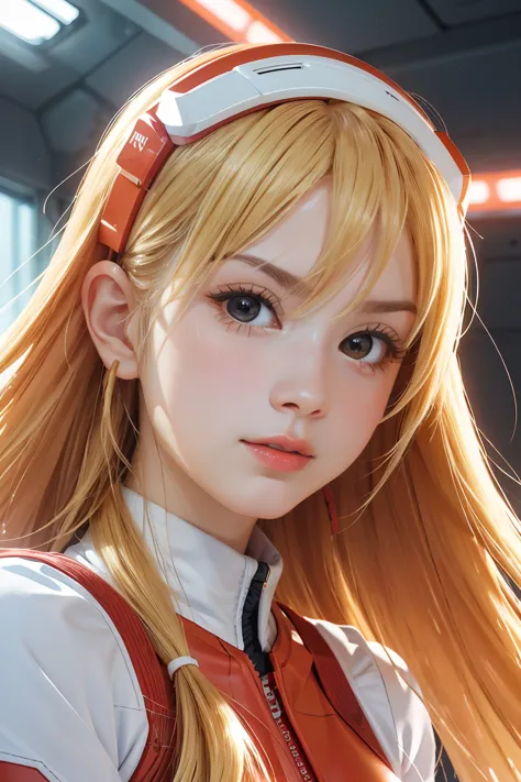 dynamic angle,ultra-detailed, illustration, close-up, straight on, 1girl, 
 ((souryuu asuka langley, interface headset, red body...