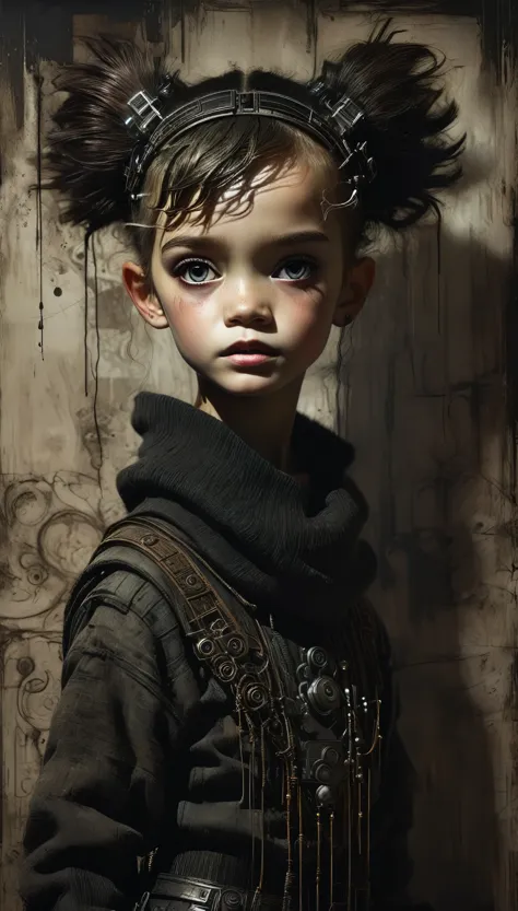 intricate and detailed character portrait of 1 child, fantasy character design, cyberpunk, dark and moody lighting, spectacular ...