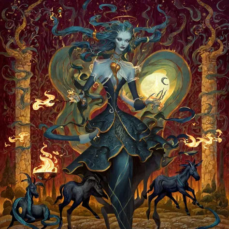 patchwork by lori earley, georges lallemand, andrew gonzalez, master franke, painted with erosion paint and varnish: hecate, god...