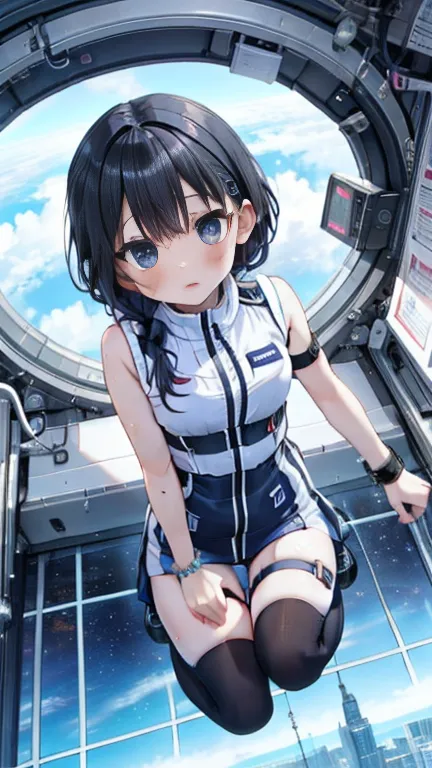 (best quality), (masterpiece), 1080p, high resolution, 4k, 8k, inside the space station、futuristic room、thigh straps, shooting f...