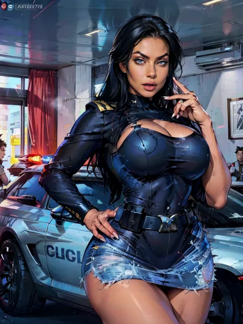 ((masterpiece)),(((best quality))), illustration, 1woman, supersexy supergorgeous supermodel busty scandinavian milf policewoman...