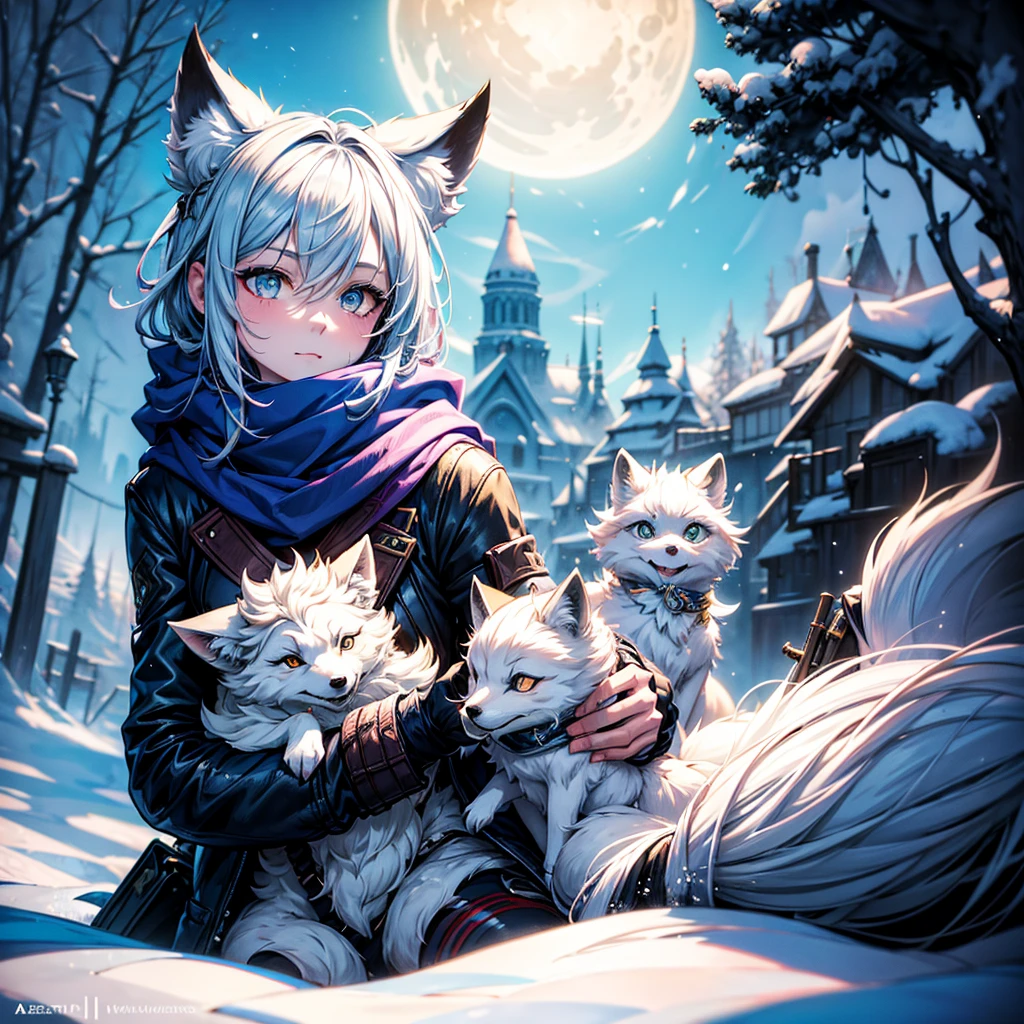 Style-NebMagic, Portrait of Ismail Inceoglu, gazelle, James Jean, Anton Fadeev and Yoshitaka Amano, Cute fluffy Arctic fox wearing a styled Silva Magic scarf in the snow, Very detailed, 8k resolution, Digital Art, Trending on Art Station, Vibrant colors, Chibi Style, masterpiece, Adorable Friendly Nice