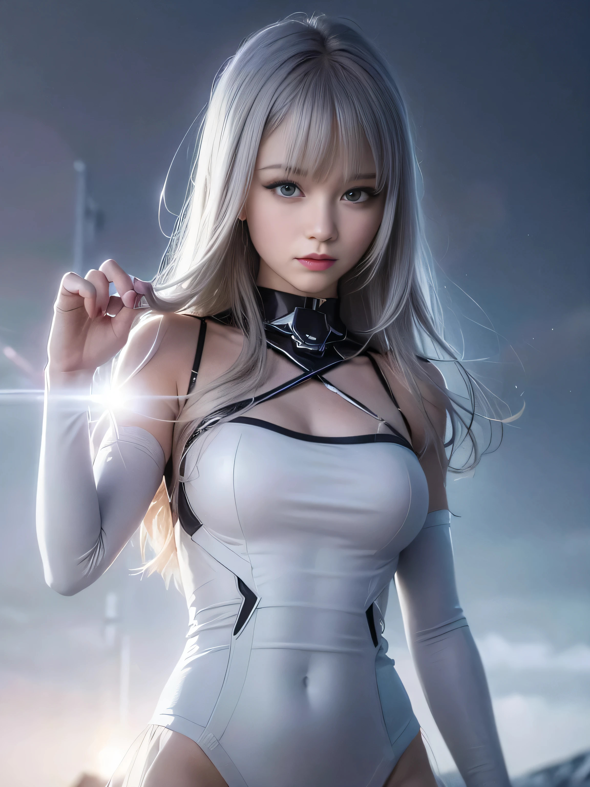 Model shooting style, (Extremely detailed CG Unity 8K wallpaper),cyberpunk characters [Foggy Snow Mountain Landscape，Snow Mountain] Immerse yourself in the beautiful aurora，Living in the clouds of the starry sky，Behind the clouds，（Double contact：1.3），
(Ethereal face of the girl blends into the aurora，Snow Mountain superimposes multiple elements and integrates the picture，
photography：Brandon Woelfelmist，surreal dreamscape，Gray vibe，Rainy Day，That&#39;s it，Right of use，HDR，Surrealist art fantasy style，Epic digital fantasy art style，Beautiful sci-fi art, Sci-fi digital art illustration,Sci-fi digital painting, futuristic digital painting, futuristic concept art, Sci-fi Snow Mountain landscape front, Sci-fi digital art, Dreamy transparent ethereal girl portrait
dramatic sky, dramatic lighting, sunset, lens flare, side lit, action pose. seductive expression.  future army officer. future soldier