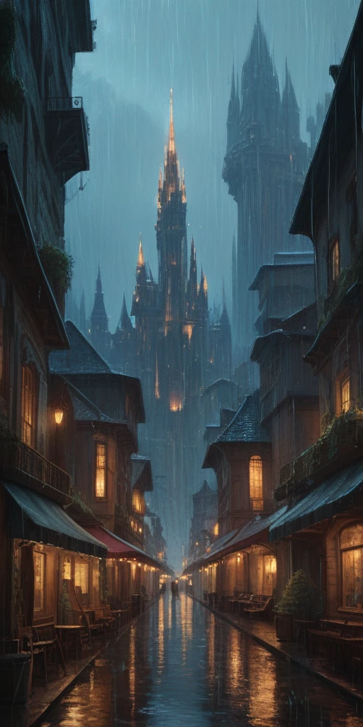 score_9, score_8_up, score_7_up, a fantasy city built within a vast cave, sleek glass buildings, elegant walkways between towers, illustration, raining, dark and moody lighting, digital art, oil painting, fantasy, 8 k, trending on artstation, detailed