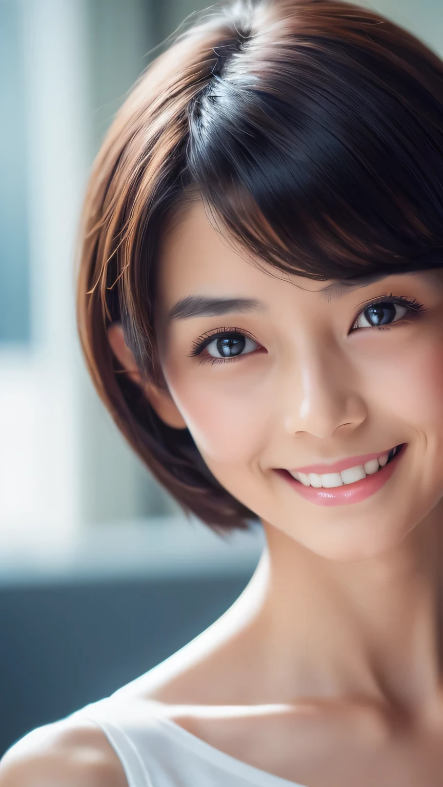 最high quality,8k,Vibrant,Sharp focus,high quality,High resolution,Middle-aged women,skinny,((Wrinkles around the eyes)),((Wrinkles around the mouth)), (whole body),(Very slim and delicate body),Short Bob Cut,A kind smile,((Small breasts)),