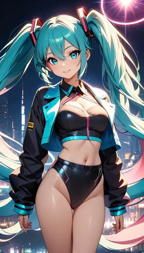 beautiful girls、one girl、((hatsune miku, aqua eye, aqua hair, bangs, whole body, hair between the eyes, long hair, twin tails, v...