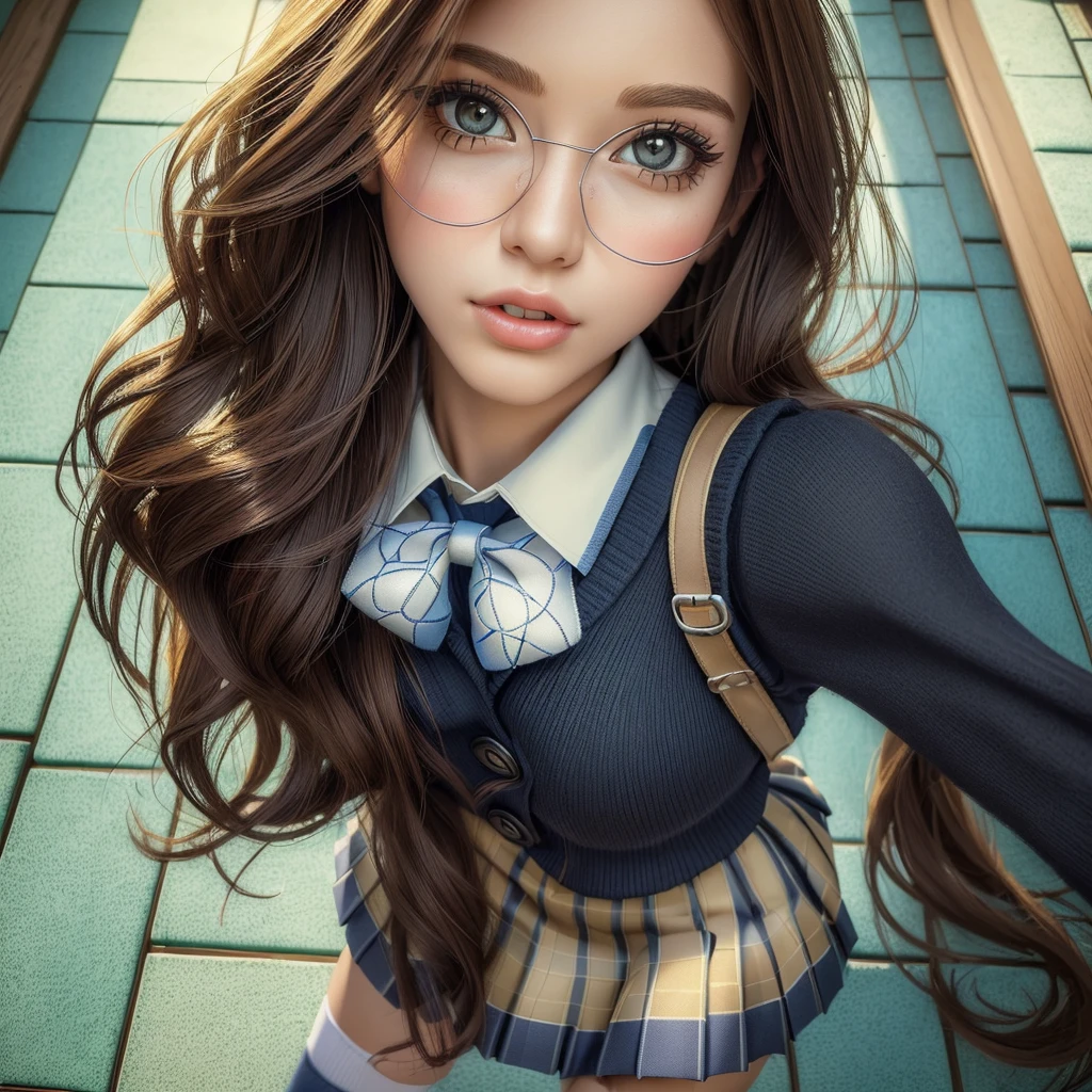 (best quality, masterpiece:1.5), (ultra-detailed, realistic:1.37),4K,cute,beautiful,(girls),(hair ponytale),(school costume:1.2),(skirt),(big breast),(high socks),make up face,wind,kooking biewer,