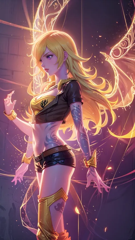 1girl, combining elements of yang xiao long from "rwby" and lilith from "borderlands", beautiful detailed eyes, beautiful detail...