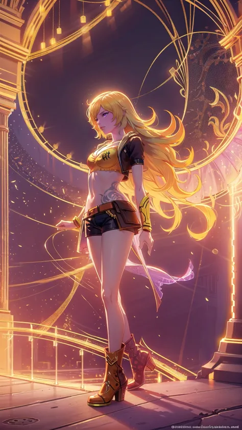 1girl, combining elements of yang xiao long from "rwby" and lilith from "borderlands", beautiful detailed eyes, beautiful detail...