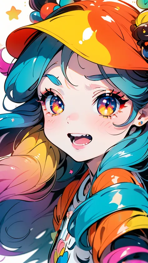 ((best quality)), ((masterpiece)), (detailed), girl, fluffy hair, colorful hair, long hair, big eyes, white eyelashes, long eyel...