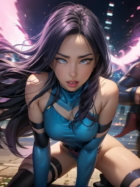 ((superheroine psylocke )) , ((she has long hair)), (she is wearing her uniform), (masterpiece, best quality) 1girl, alone, (sex...