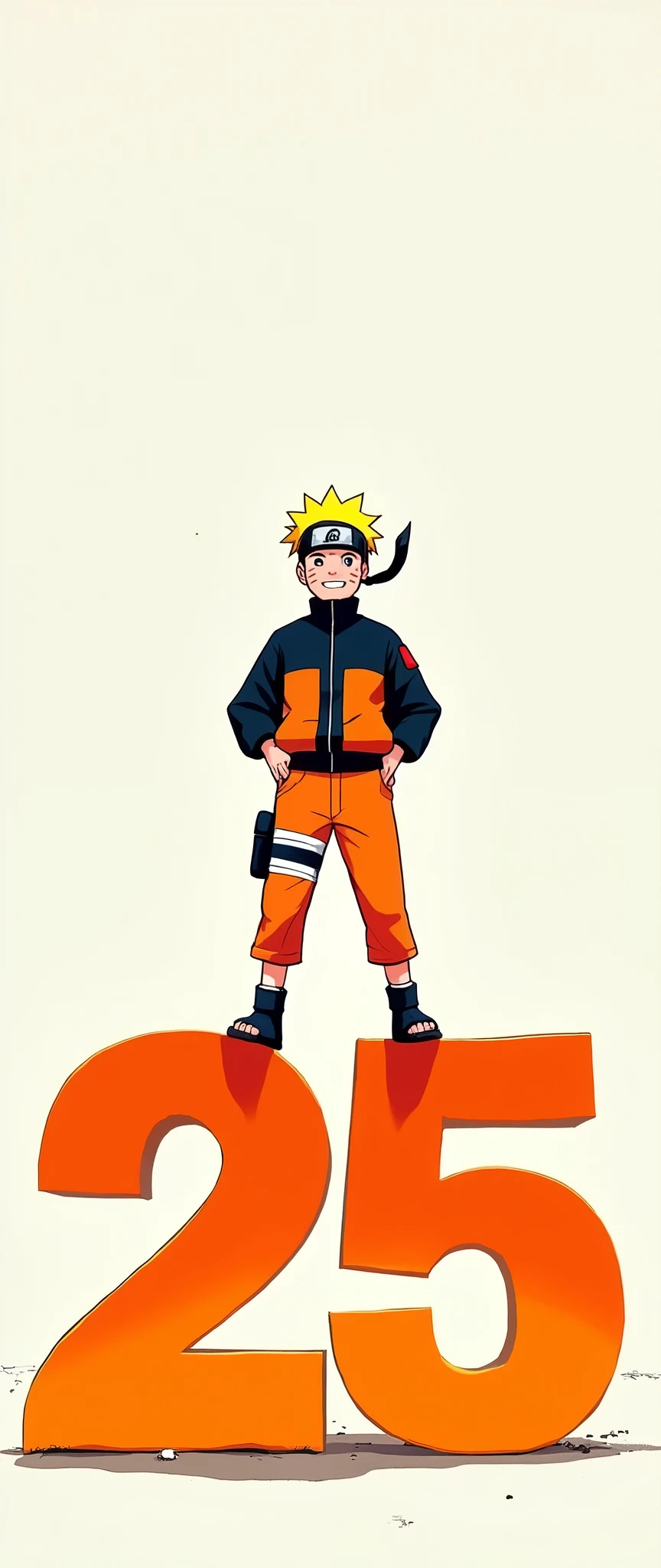 ("25"Naruto standing on the orange gradient letters:2.0),(The background is Naruto celebrating with his best smile:2.0),(Naruto:2.0),(comics:2.0),(Masashi Kishimoto:2.0),(Monochrome:2.0),(Minimalist:2.0),(Happy 25th anniversary)