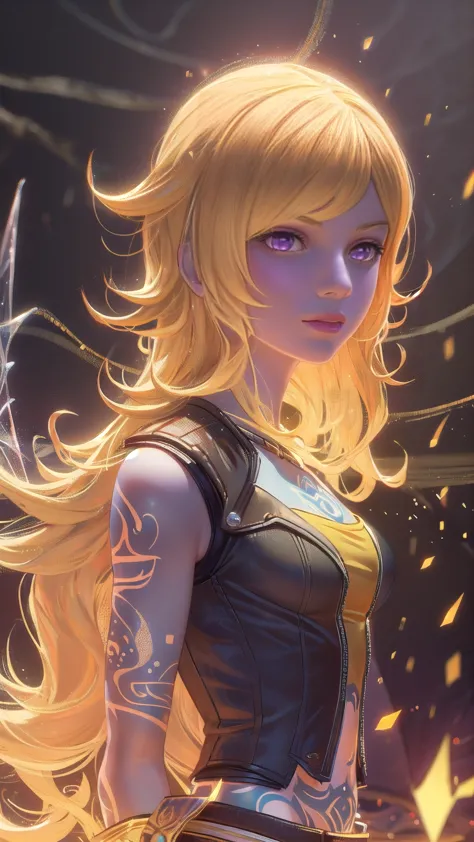 1girl, combining elements of yang xiao long from "rwby" and lilith from "borderlands", beautiful detailed eyes, beautiful detail...