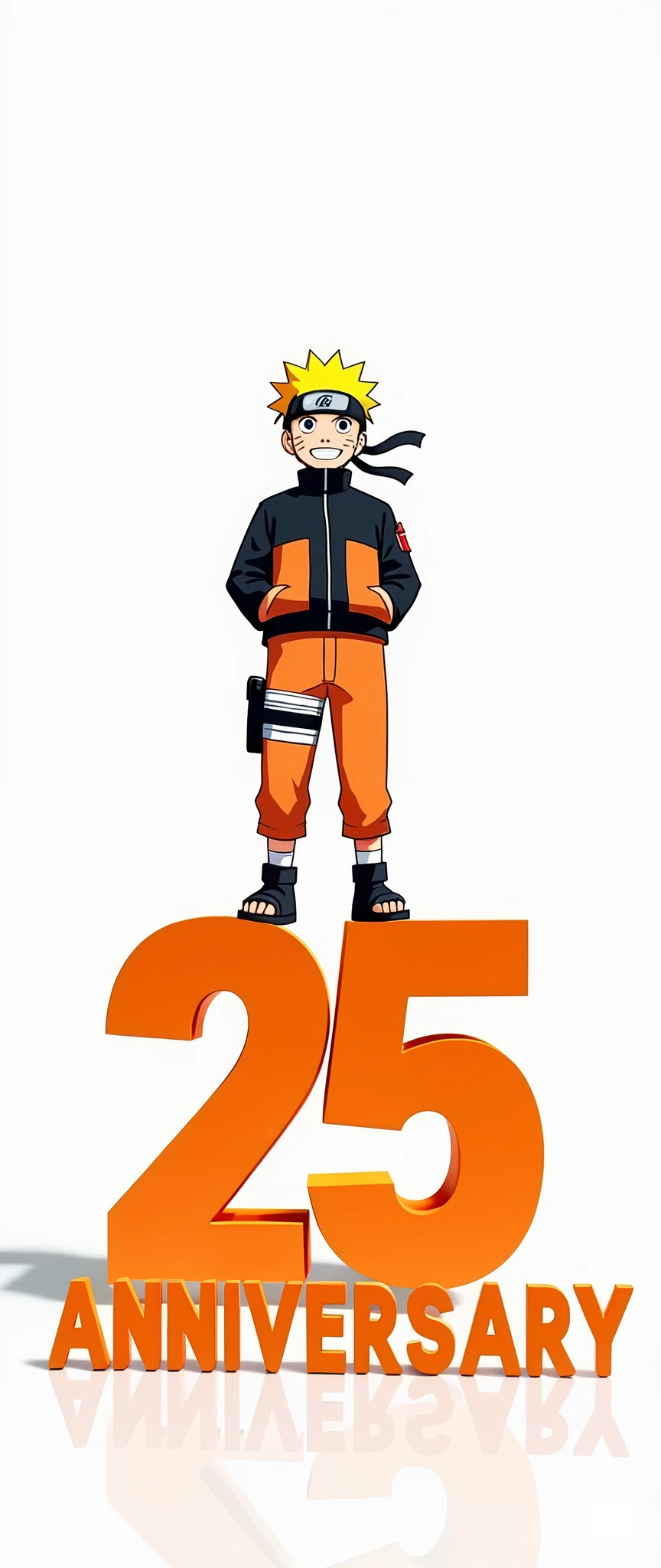 ("25"Naruto standing on the orange gradient letters:2.0),(The background is Naruto celebrating with his best smile:2.0),(Naruto:2.0),(comics:2.0),(Masashi Kishimoto:2.0),(Monochrome:2.0),(Minimalist:2.0),(Happy 25th anniversary)