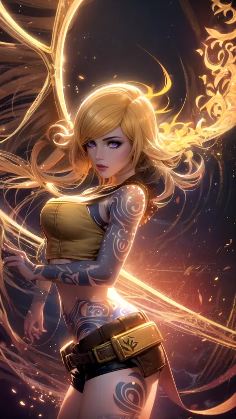 1girl, combining elements of yang xiao long from "rwby" and lilith from "borderlands", beautiful detailed eyes, beautiful detail...